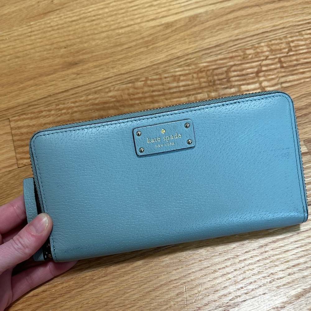 Kate Spade Light Blue Wallet with Gold Accents